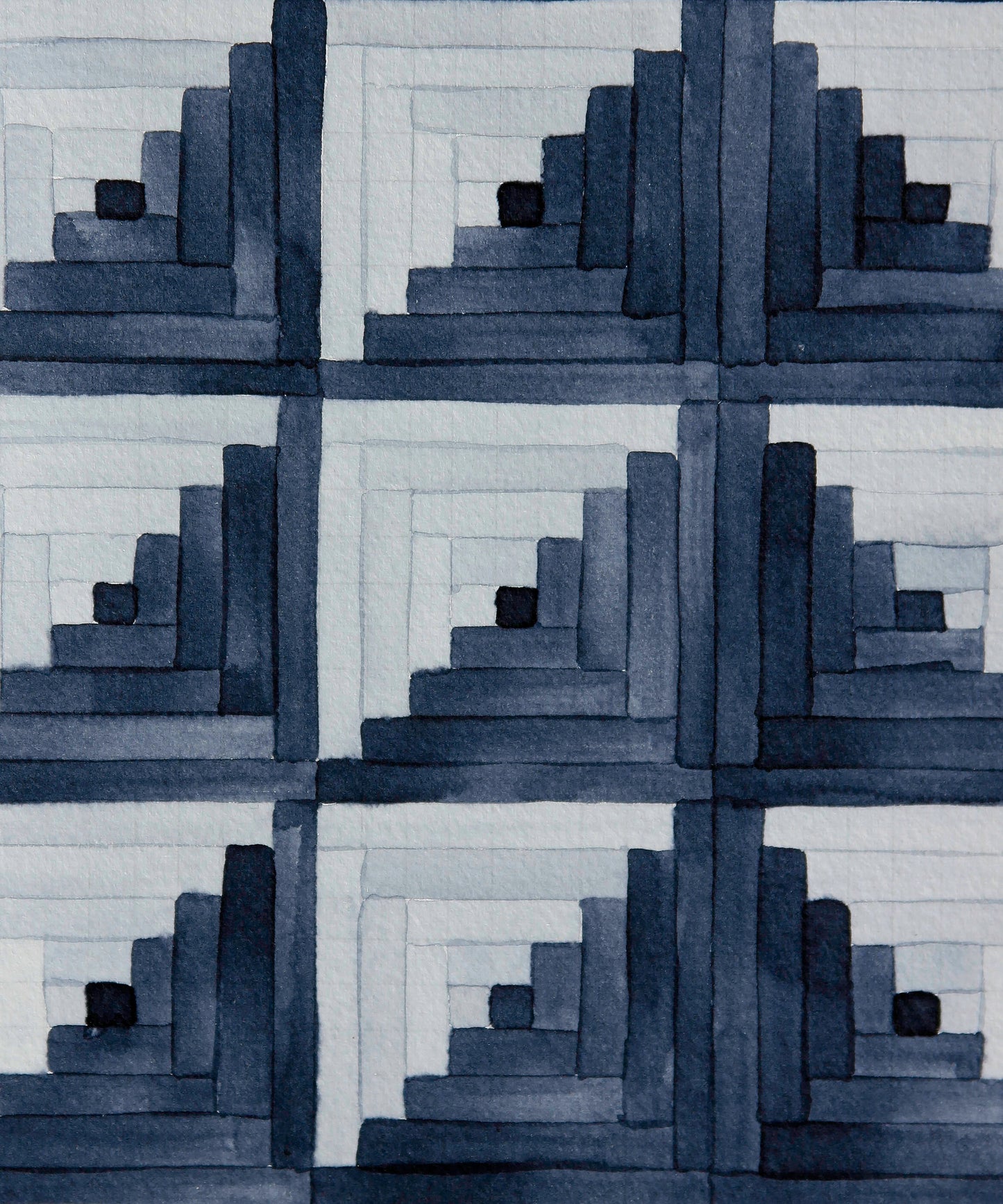 Log Cabin Quilt Study - Pyramids in Indigo