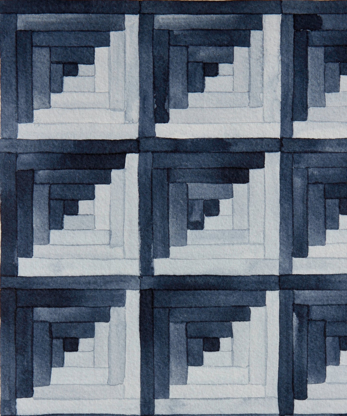Log Cabin Quilt Study - Waves in Indigo